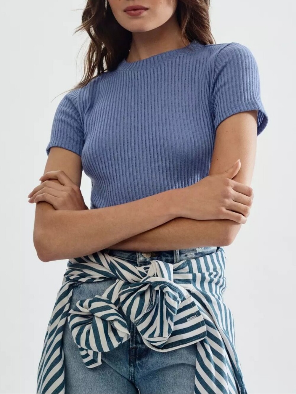 Pilcro Blue Ribbed Tee